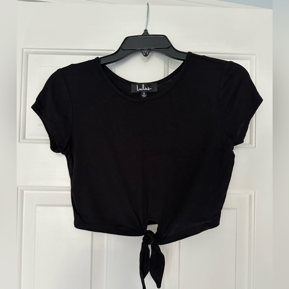 Lulu’s Black Crop Top with Tie Front - Taking Chances Black Crop Top